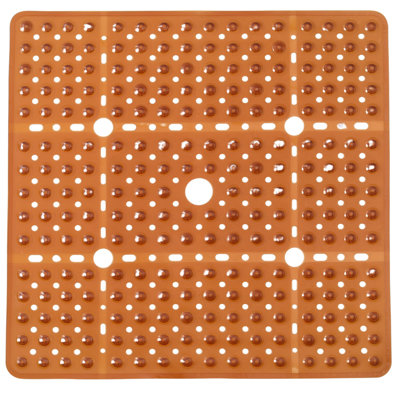 Grand tapis de douche carré antidérapant - Tapis de bain antidérapant pour la douche - Tapis de douche antidérapant - Tapis antidérapant - Tapis de bain carré - Grand tapis de douche (brun clair 27 x 27)