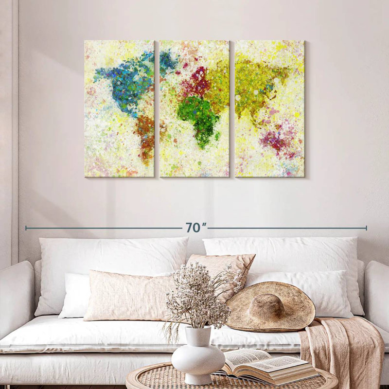 Aliaz Paint Blotches World Map, 28" H x 45" W