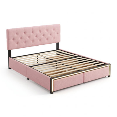 Lampe sur pied trois pièces à deux tiroirs avec lit rembourré (fer + planche + tissu, entièrement rose)