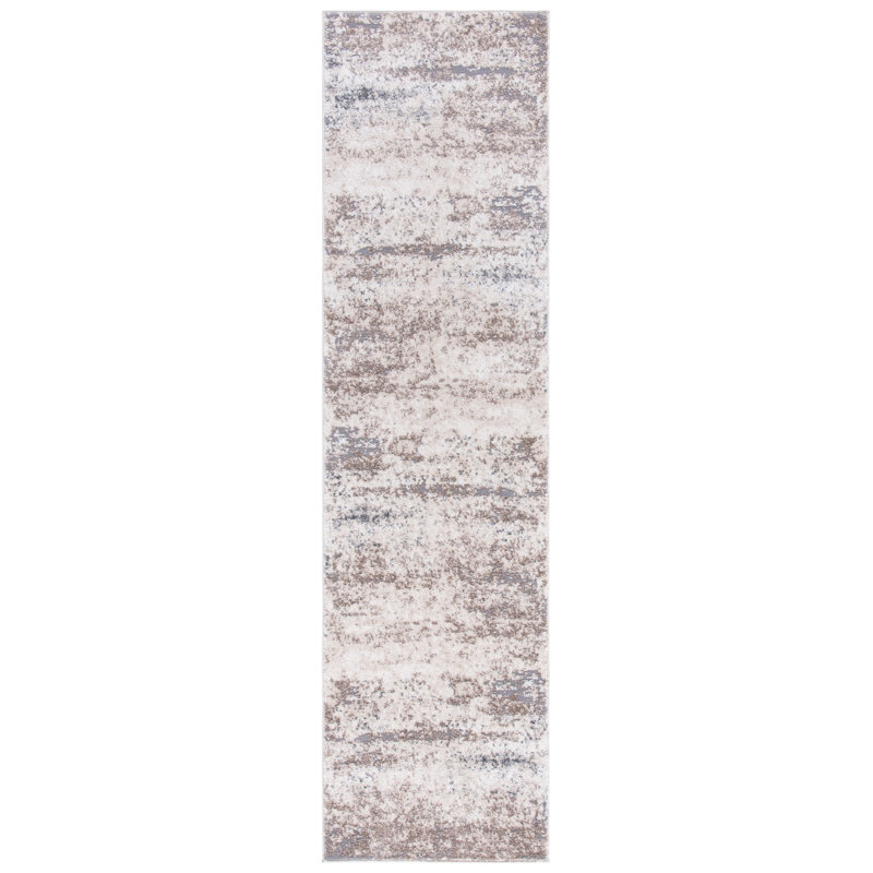 Tapis abstrait ivoire / gris, Tapis de couloir 2 pi x 8 pi