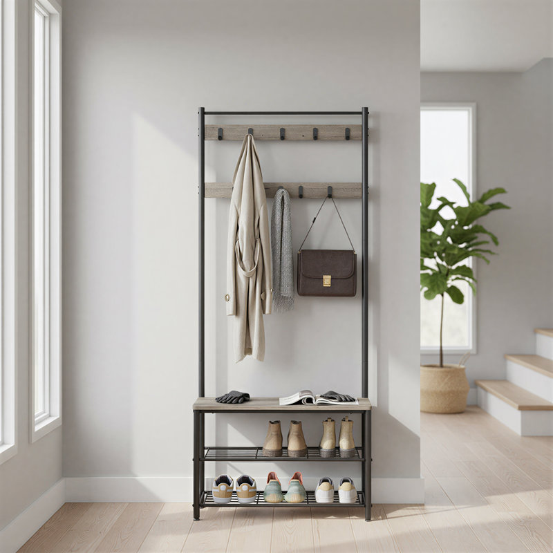 Portemanteau avec rangement pour chaussures Parke, Noir / grège