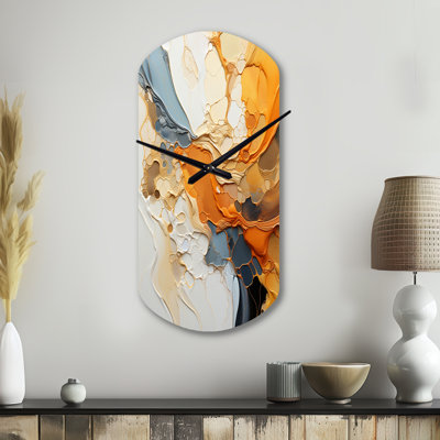 Orange Blue Line Art Abstract Expressionism - Line Art Cylinder Metal Clocks, Orange Asymmetrical Metal Wall Clock Print
