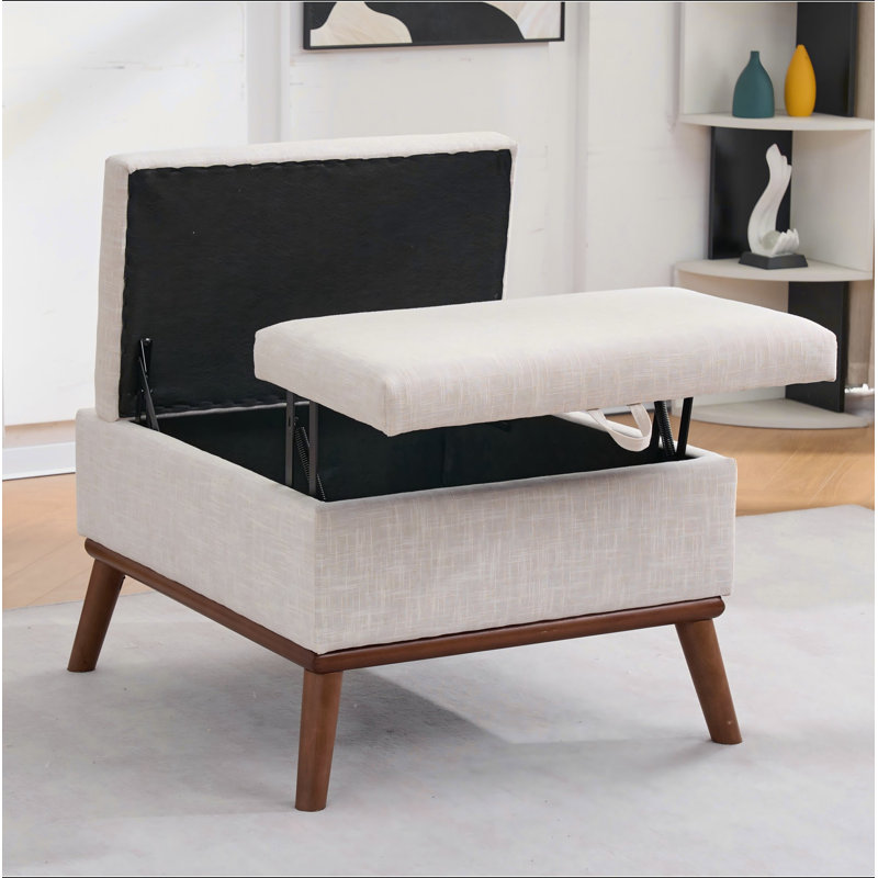 Grand repose-pieds avec rangement, table basse rectangulaire moderne Mid-Century de 31 po avec fonction de levage du couvercle, hauts pieds en bois, repose-pieds surdimensionnés pour le salon, le bureau, beige