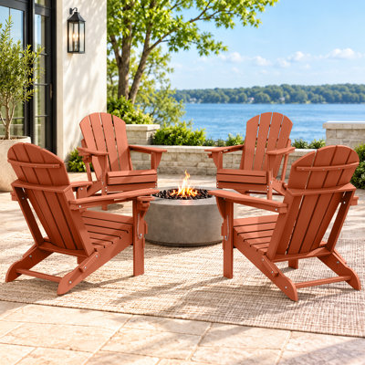 HDPE Outdoor Adirondack Foldable Chair Set Weather-Resistant  Fire Pit Chair With Cup Holder 4PCS