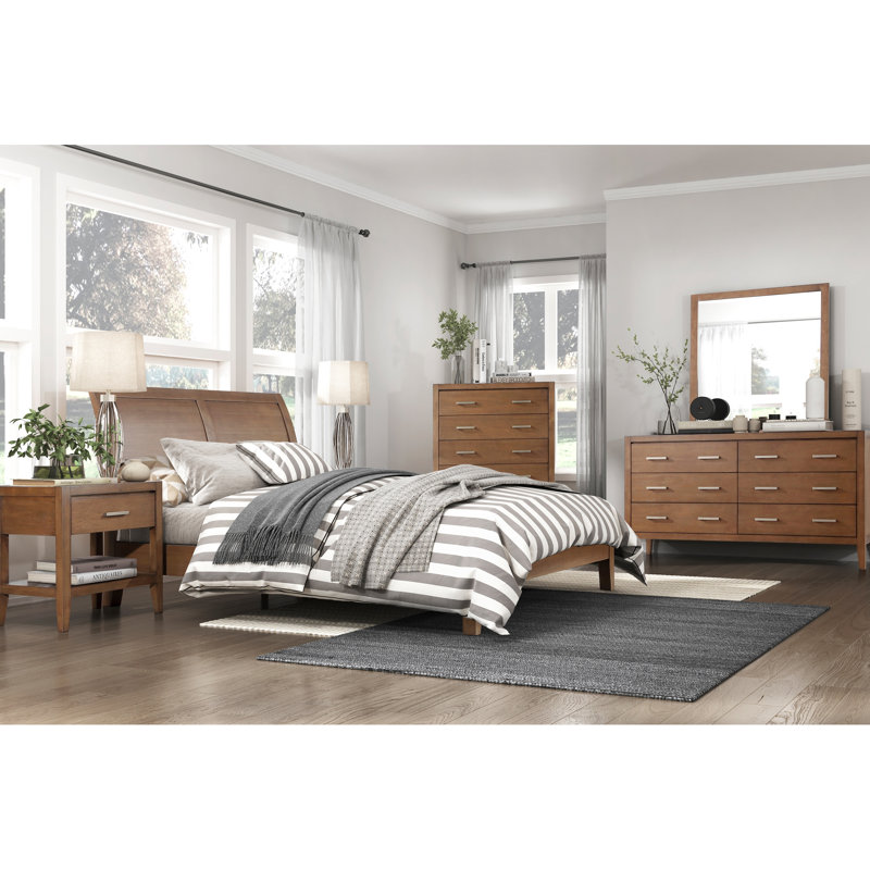 Grand lit plateforme transitionnel avec tête de lit brune, transitionnel, inclus