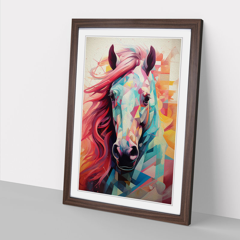 Pony Geometric No.2 - Framed Print, 46cm H x 34cm W x 2cm D, Walnut