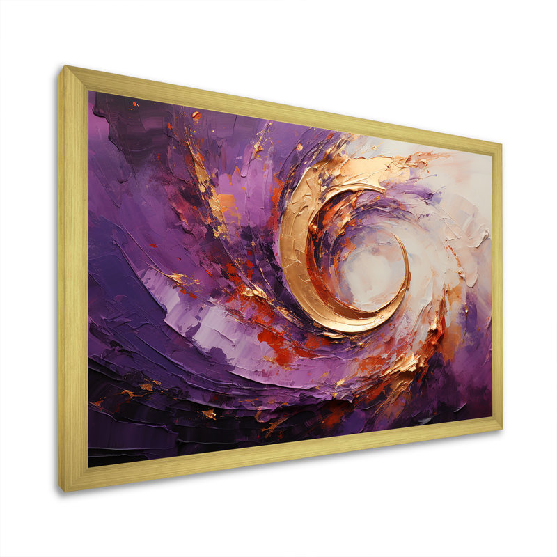 Spirales de lavande en fusion sur toile, Cadre doré simple, H 34 po x l 44 po x P 1,5 po