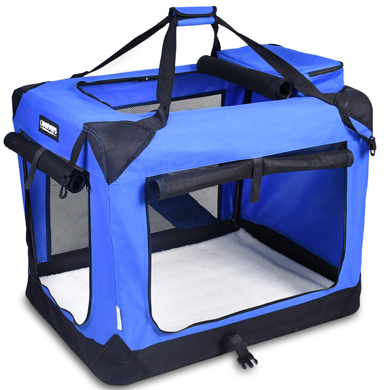  Sac de transport pliable à 3 portes pour animaux, Moyen (22.83" H x 9.84" L x 30.71" L), Bleu