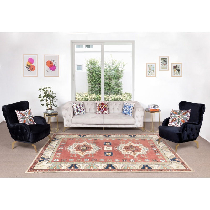 Tapis turc noué à la main à motif géométrique 100% laine