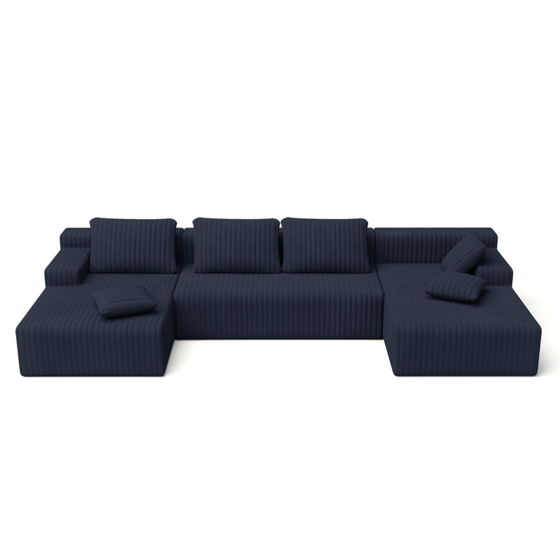 Boneless 96" L-Shaped Boneless Modular Cloud Couch Sectional Sofa, Navy Corduroy