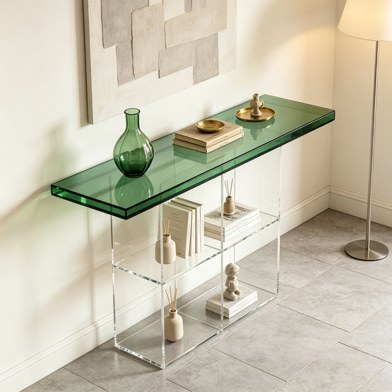 Console moderne à tablette ouverte en acrylique, H 29,53 po x l 55,12 po x P 11,81 po