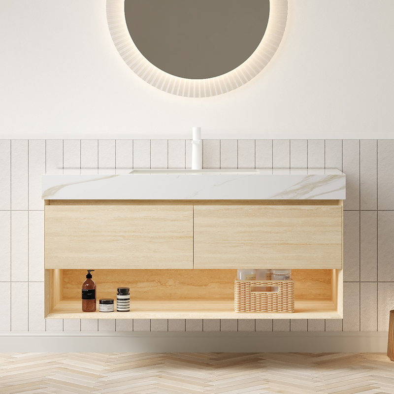 Meuble-lavabo de salle de bain, armoire de rangement flottante en contreplaqué