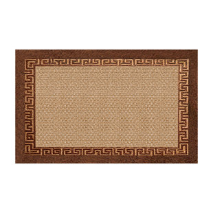 Traditional-Bordered Bath Mat, Non-Slip and Absorbent Rectangular Bathroom Mat, Brown and Beige Woven Texture Mat, Suitable for Showers and Entryways, Available in Two Sizes (17×24 inches, 20×32 inches)