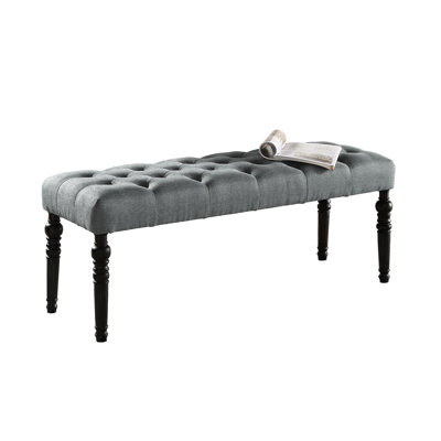 Dining Bench In Gray - Solid Wood Frame & Turned Legs, 48"W X 16"D 19.5"H, Assembly Required Seat With Legs