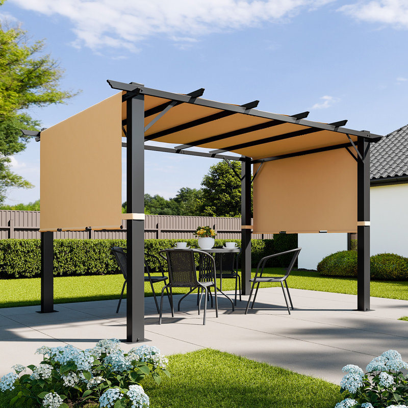 Pergola à baldaquin ajustable 12 po x 10 pi avec structure en métal robuste et structure de terrasse extérieure autoportante