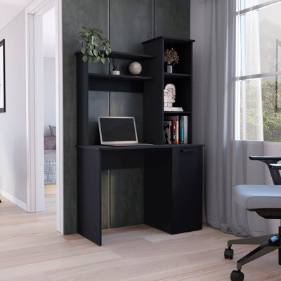 Bureau d'ordinateur Muncy avec grande surface de travail, rangement pour huche et armoire à une porte avec tablettes à 3 niveaux (bureau)