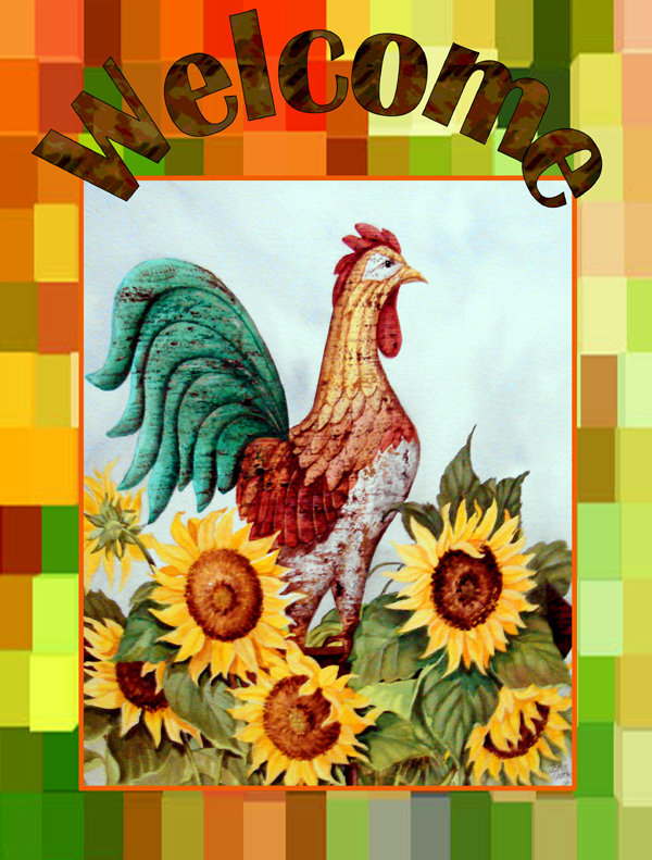 Drapeau de jardin 2 côtés welcome coq