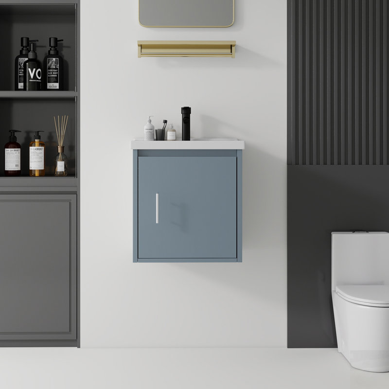 Meuble-lavabo flottant avec lavabo en céramique, porte à fermeture en douceur et contreplaqué durable, Bleu, 20"