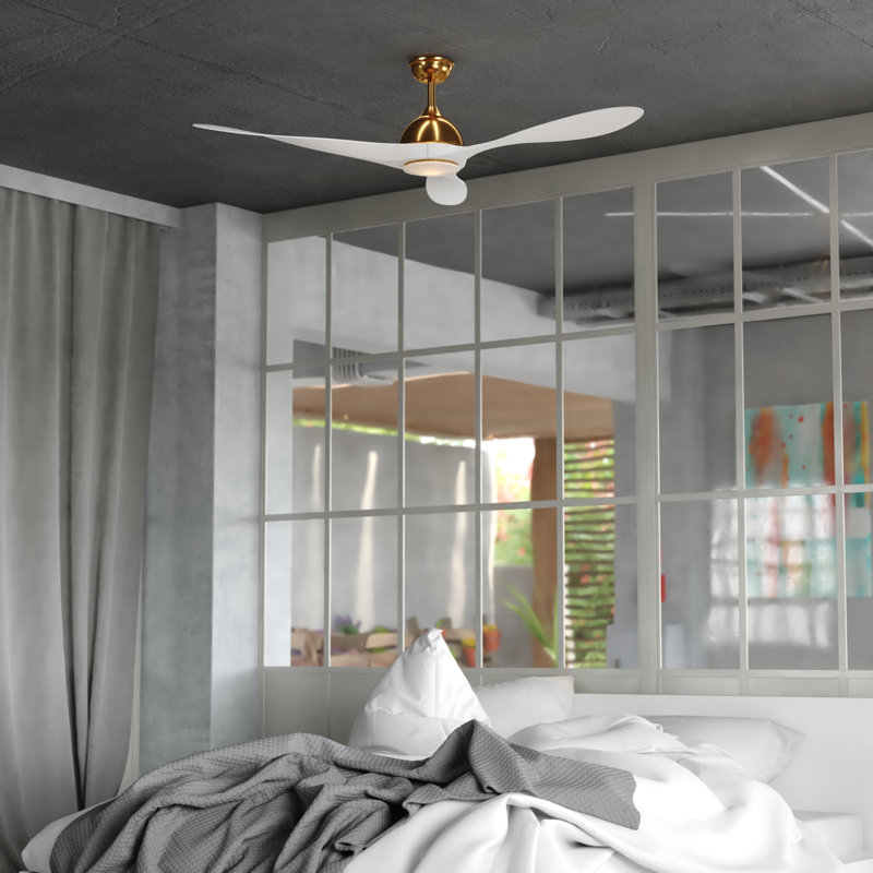  Ventilateur de plafond d'intérieur en laiton satiné à fixation sur tige 56 po Long Grove, Laiton satiné, Blanc