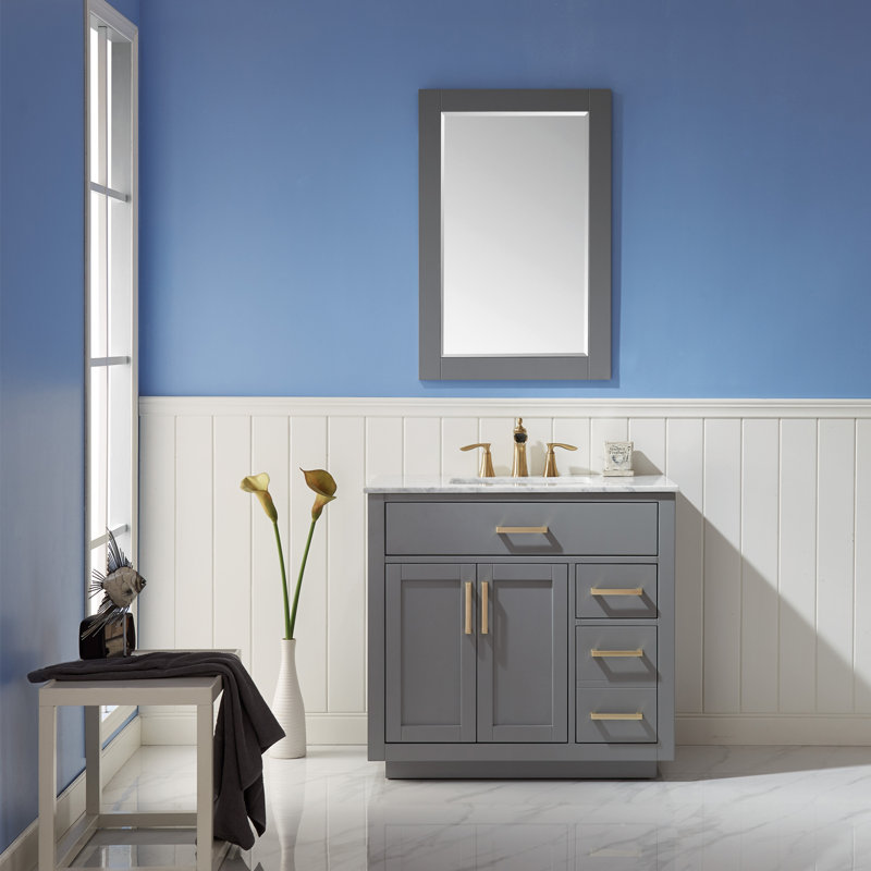 Ensemble de meuble-lavabo simple 36 "avec miroir Candrice, Gris