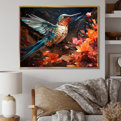 Colibri bleu sarcelle «Enchanting Hum Geometric II», impressions sur toile