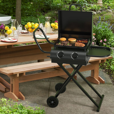 2-Burner Portable Propane Grill with Folding Legs & Side Shelf - Gas Griddle with Adjustable for Camping, Tailgating, BBQ -  Topteng, H054-A007~003WF