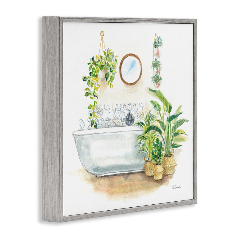 Intérieur de salle de bain serein avec verdure, estampe numérique par Sue Schlabach, Estampe numérique Farmhouse