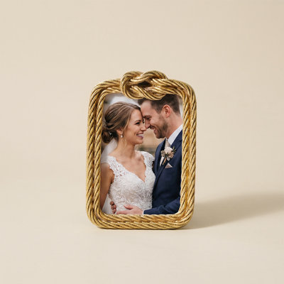 Gold Rope Knot Photo Frame, Antique Gold Twisted Rope Resin Picture Frame with Love Knot Topper, Tabletop Display for 4x6 5x7