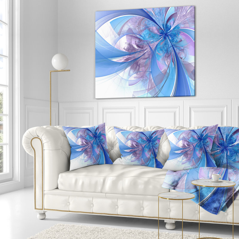 Coussin à imprimé floral bleu clair et mauve, 18 po x 18 po, Coussin décoratif