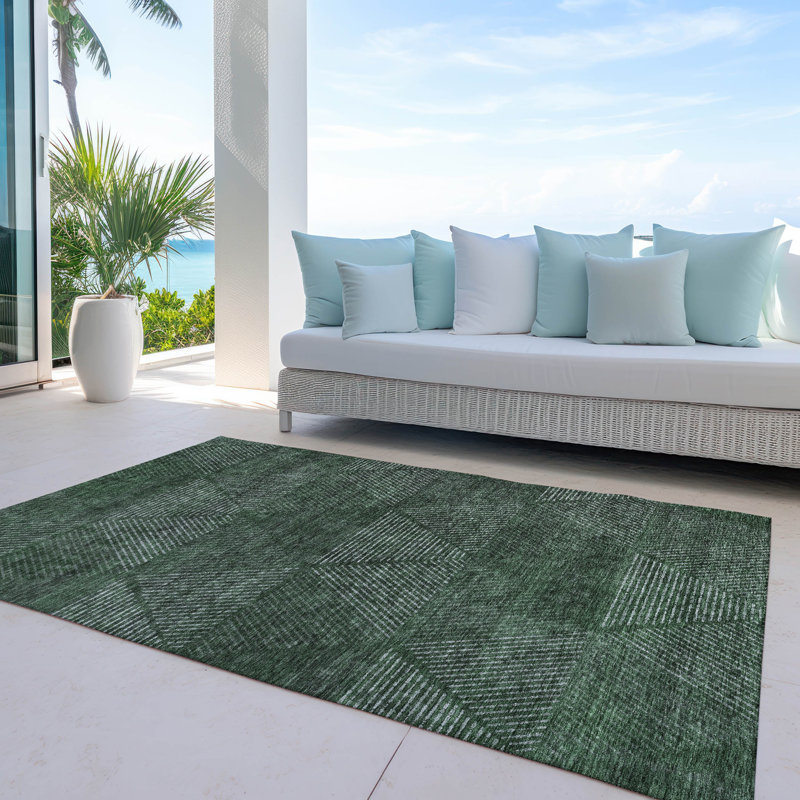 Tapis intérieur / extérieur en polyester tissé à la machine Malchow, Rectangle de 10 pi x 14 pi