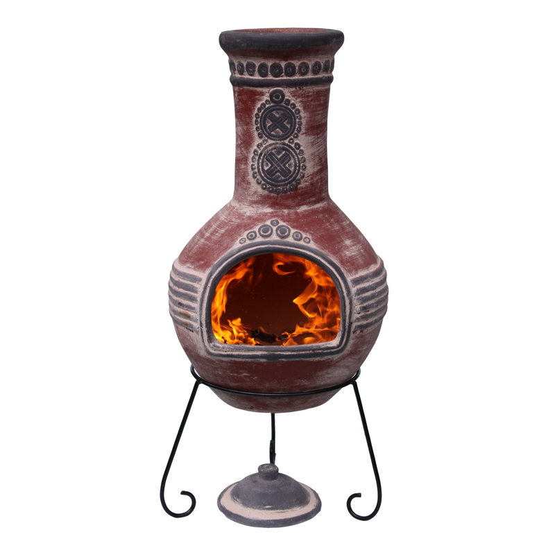 Azteca Round Clay Smokeless Chimnea, Red