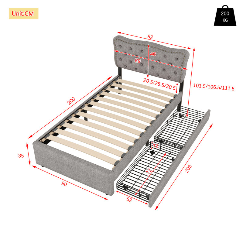 Caroyln Upholstered Storage Bed, Grey
