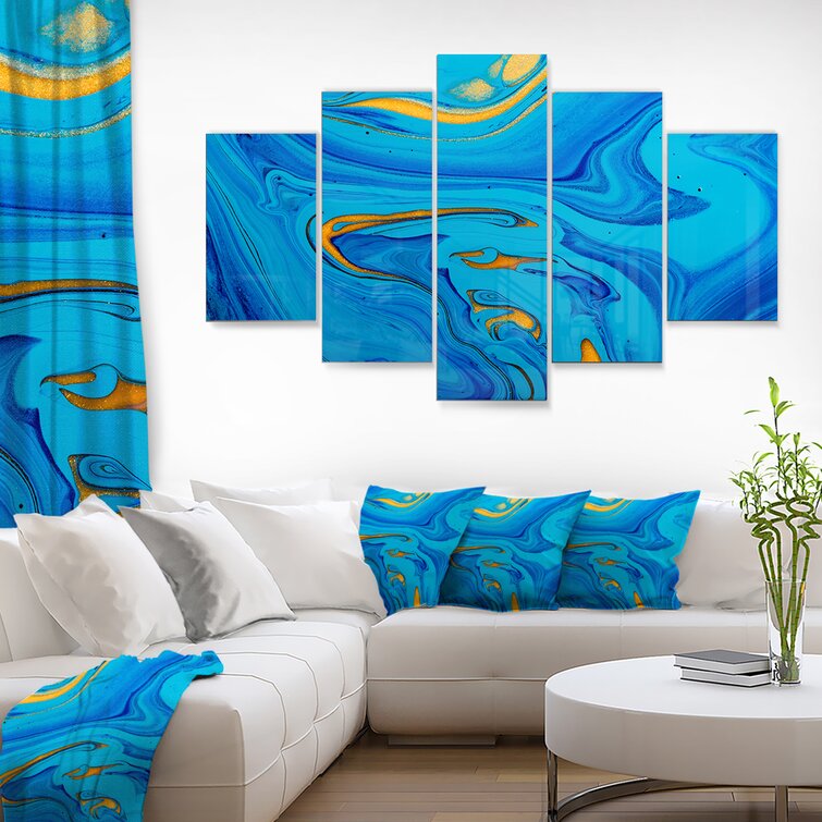 Bless international Light Blue Abstract Acrylic Paint Mix On Metal 5 Pieces  Painting