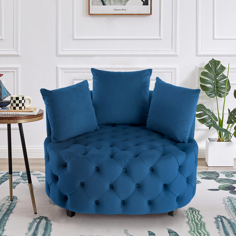 Fauteuil demi-tonneau en velours 36,6 po Keoka, Velours bleu