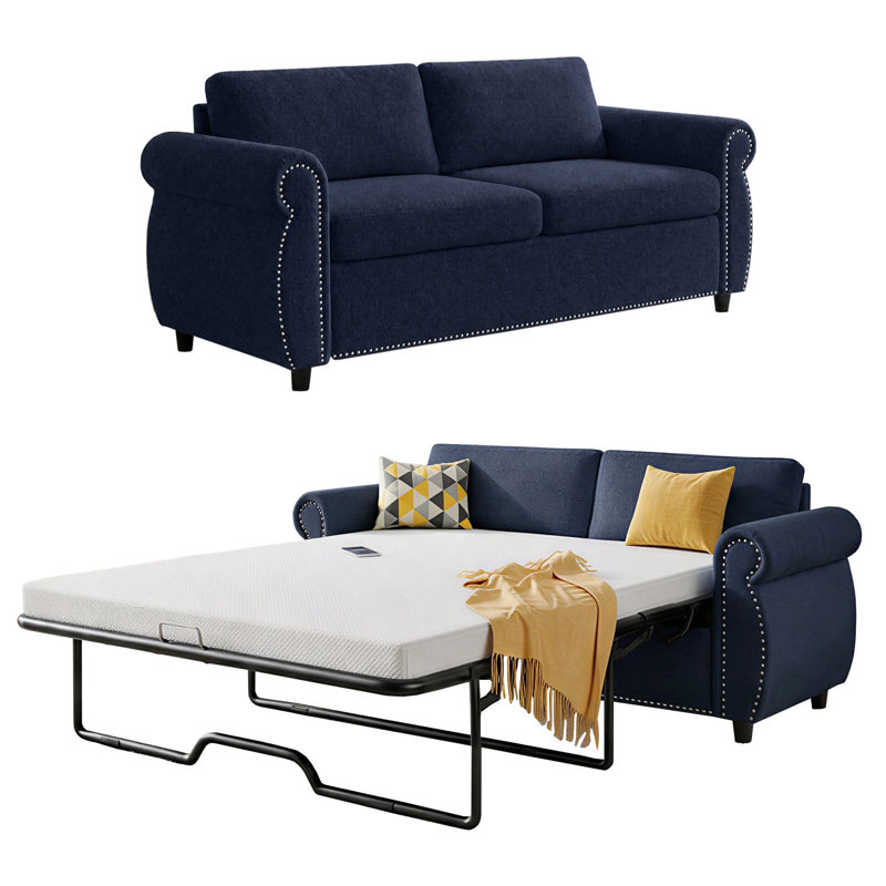 Latitude 2-in-1 Pull Out Loveseat Sofa with Mattress for Living Room, Gray Velvet, 30" H x 74" W x 22" D