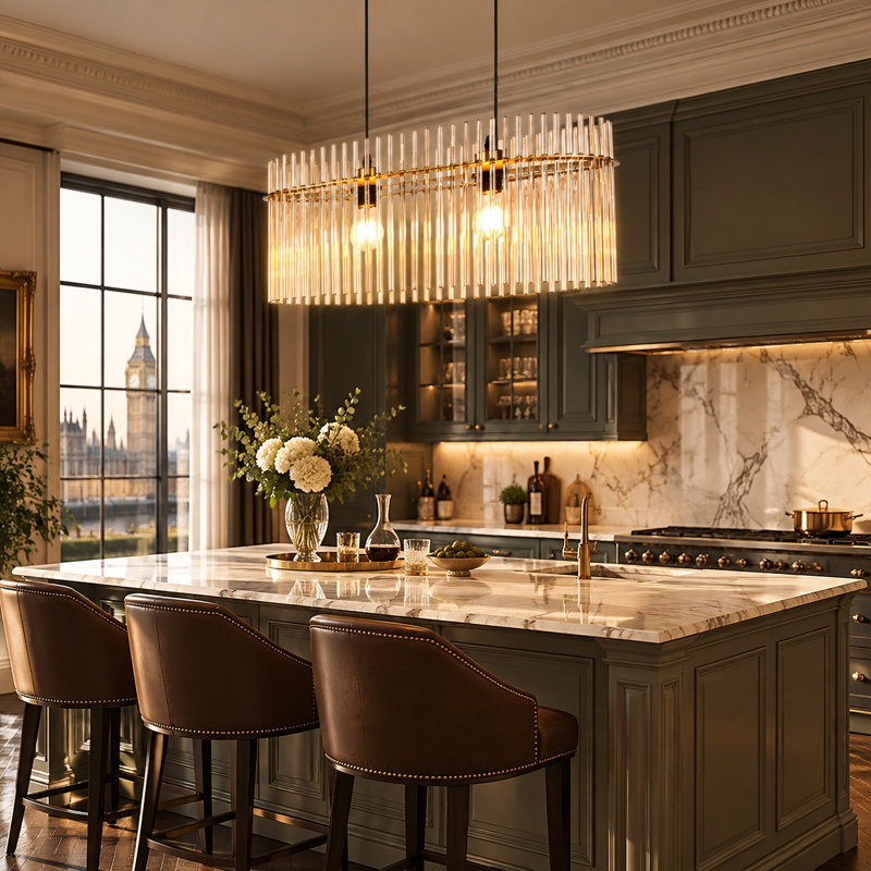 2-Light Glass Kitchen Island Pedant, Gold