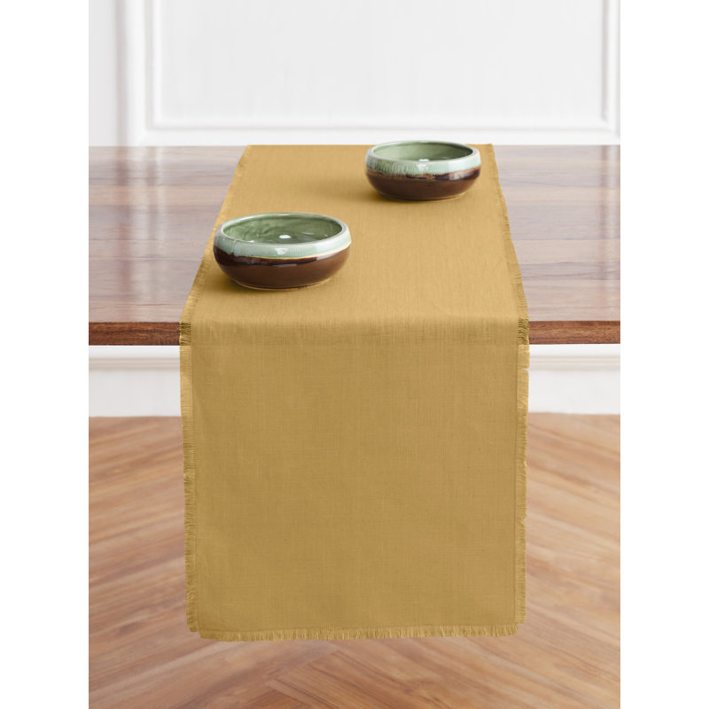 Fringe - 100% Pure Linen Table Runner, Honey Yellow, 90" x 14" Rectangle