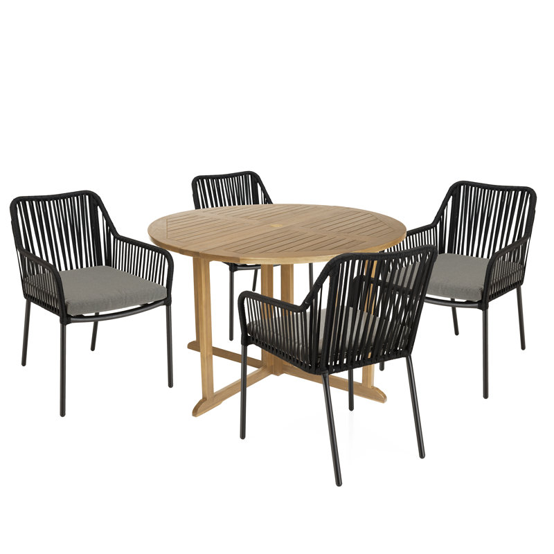 Macalester 4 - Person Patio Dining Set with Round Table , Cushions Included, Black, Grey