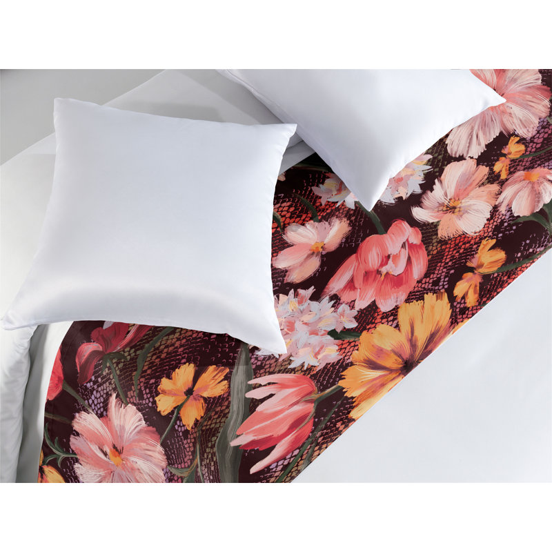 Ambesonne Floral Design Bed Scarf Runner Jungle Boho Flowers Marigold Dark Coral Rose, King