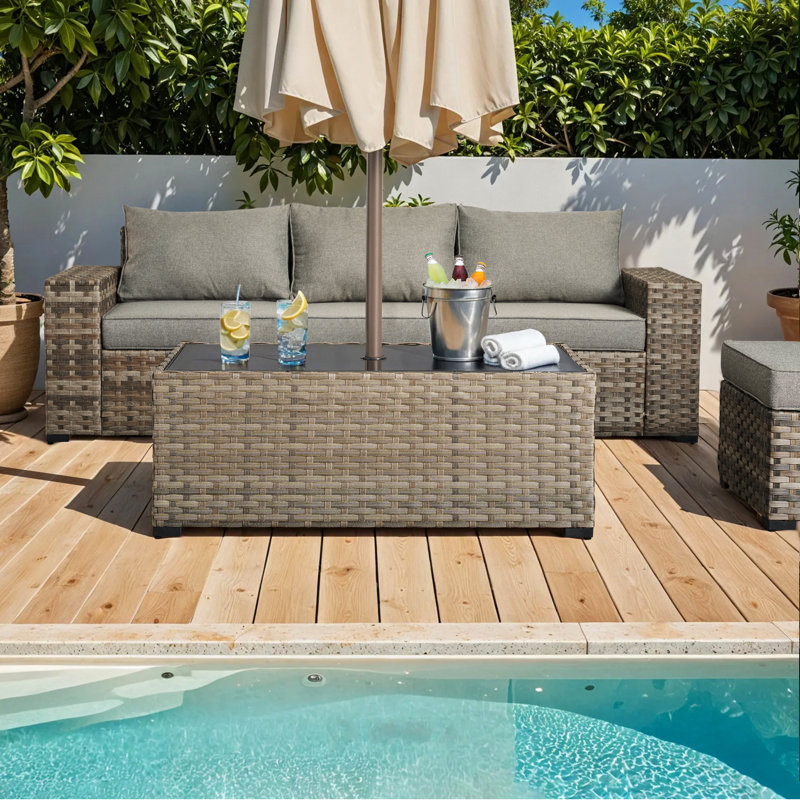Glass Outdoor Coffee Table, Gray, 47.24” x 27.56”