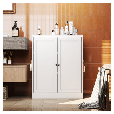 White Metal Pantry Cabinet with Adjustable Shelves, 34.6" Freestanding Kitchen Storage Organizer