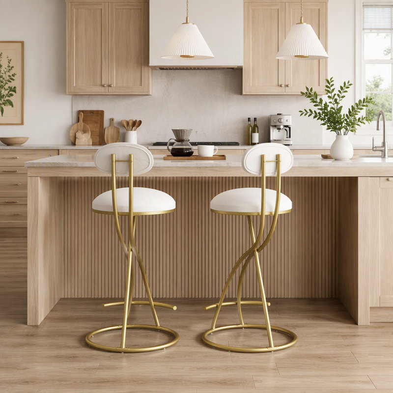 Tabouret de bar rond en velours sans accoudoirs avec dossier, ensemble de 2 chaises de comptoir rembourrées