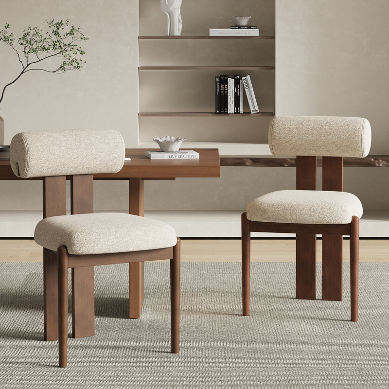 Modern Upholstered Dining Chairs with Solid Wood Legs, Beige