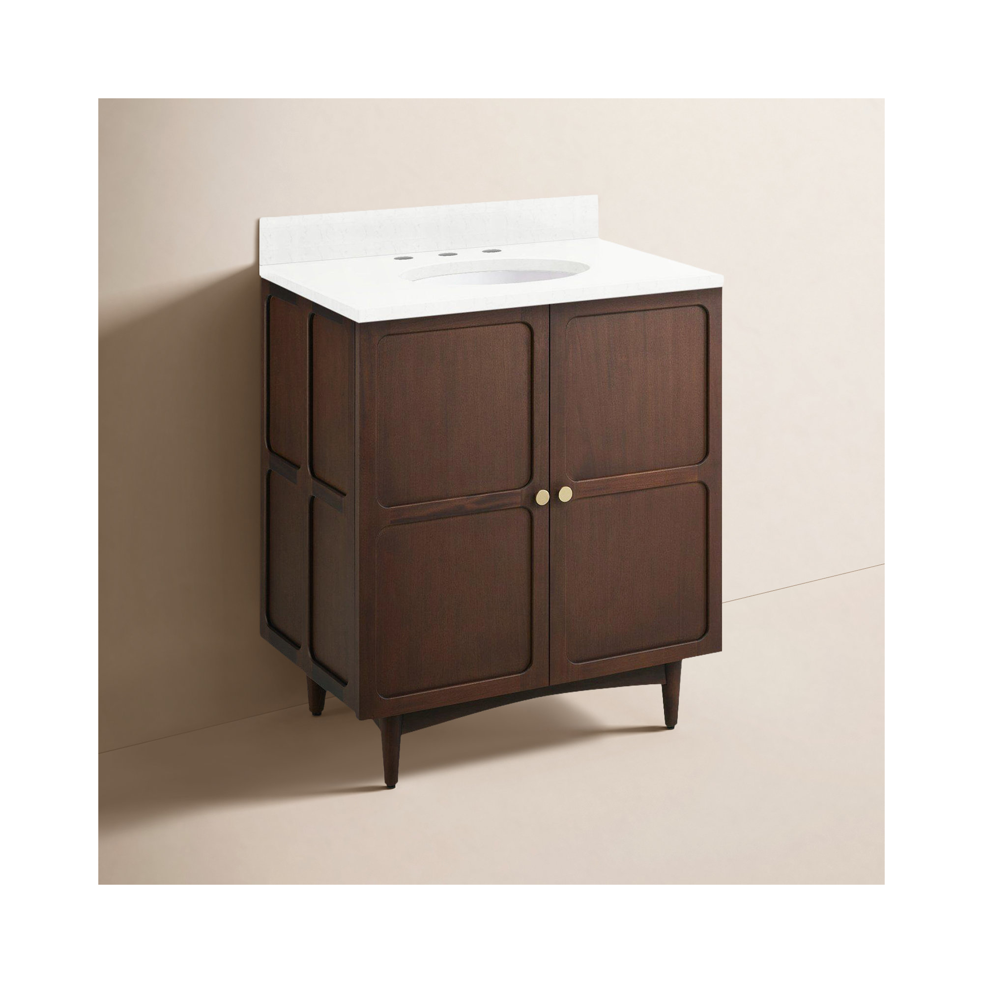Delavan 30" Single Bathroom Vanity, Feathered White Quartz, 8" Widespread