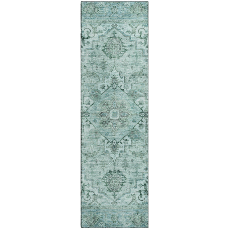 Premium Machine Washable Mayfield AMF2164 global Rug, Runner 2'3" x 7'6", Teal