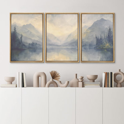 "Misty Mountain and Forest Illustration Modern Art Decor Chic Living Room Office Room" - 3 pièces