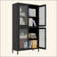 Armoire de rangement classique en métal avec 4 portes en verre et 4 tablettes avec armoire latérale pour bureau à domicile, salon, cuisine, couloir