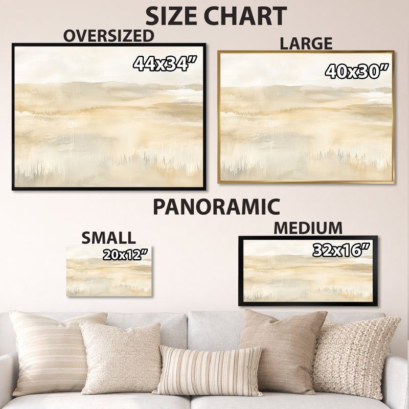 «Neutral Desert Wall Art», toile abstraite beige, Limont, H 34 po x l 44 po, Cadre flottant brun