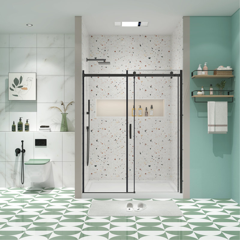 Porte de douche en verre, porte coulissante, avec verre trempé de 5/16 po