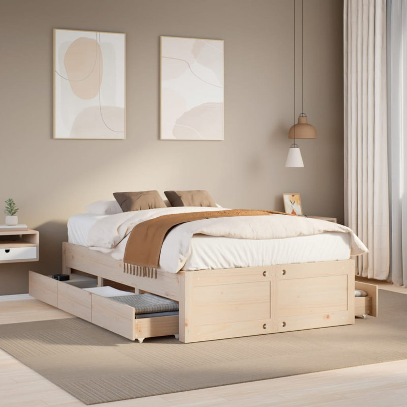 Lagarde Solid Wood Bed Frame, European Double (140 x 200cm), Wax Brown